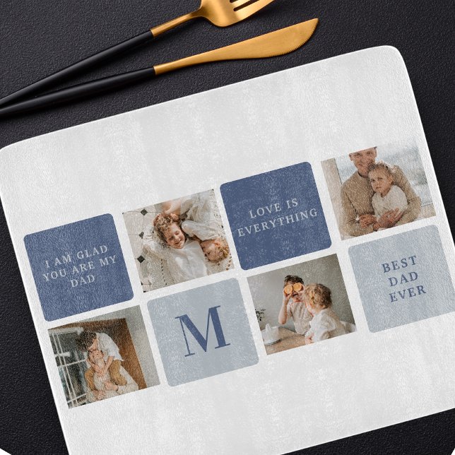 Modern Collage Photo & Blue Happy Fathers Day Gift Cutting Board (Creator Uploaded)