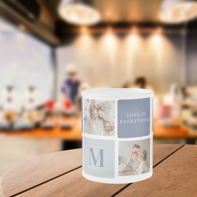 Modern Collage Photo & Blue Happy Fathers Day Gift Frosted Glass Coffee Mug (Creator Uploaded)