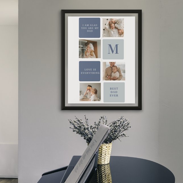 Modern Collage Photo & Blue Happy Fathers Day Gift Poster (Creator Uploaded)