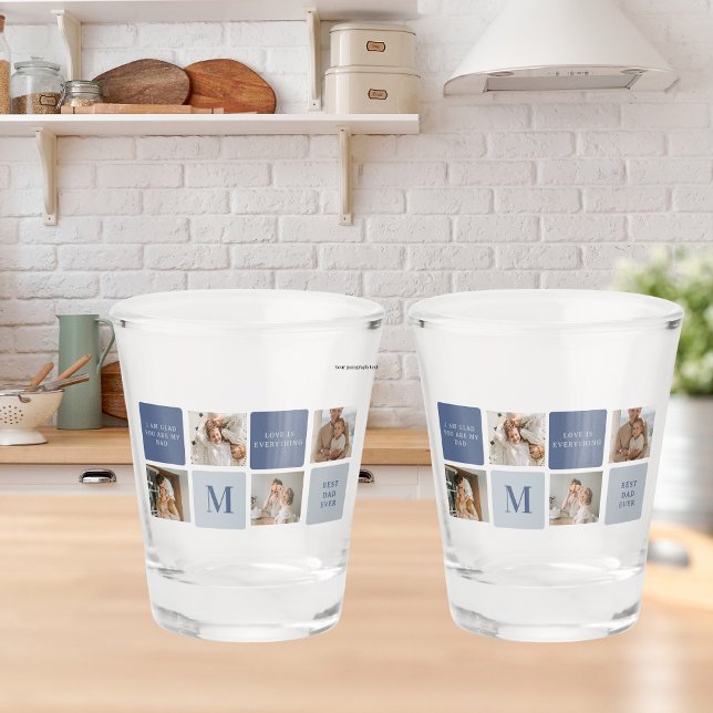 Modern Collage Photo & Blue Happy Fathers Day Gift Shot Glass (Creator Uploaded)