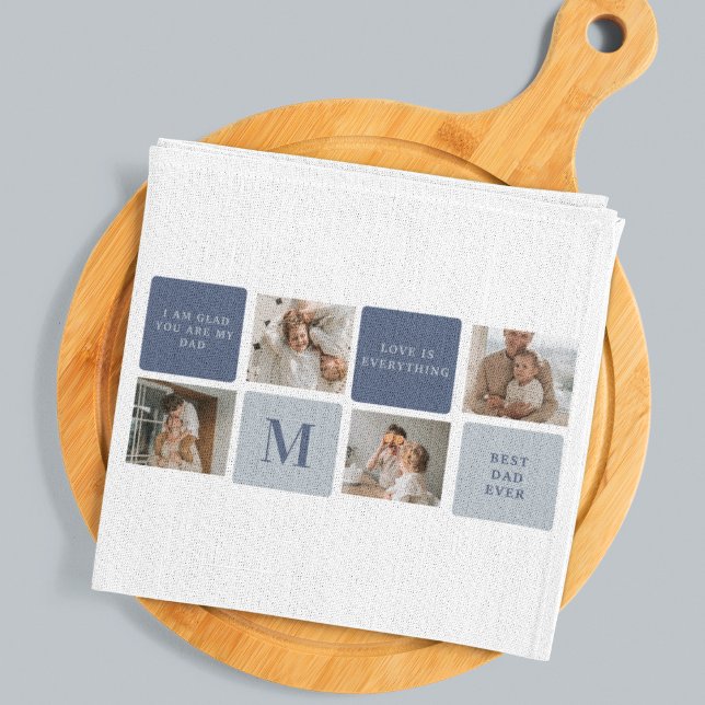 Modern Collage Photo & Blue Happy Fathers Day Gift Tea Towel (Creator Uploaded)