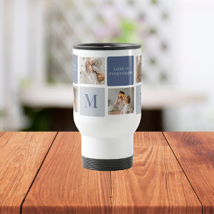 Modern Collage Photo & Blue Happy Fathers Day Gift Travel Mug
