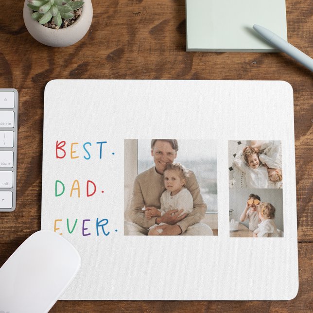Modern Collage Photo Colourful Best Dad Ever Gift Mouse Pad (Creator Uploaded)