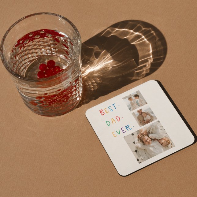 Modern Collage Photo Colourful Best Dad Ever Gift Square Paper Coaster (Creator Uploaded)
