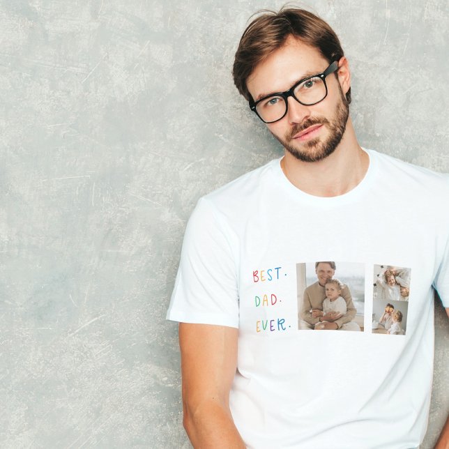 Modern Collage Photo Colourful Best Dad Ever Gift T-Shirt (Creator Uploaded)