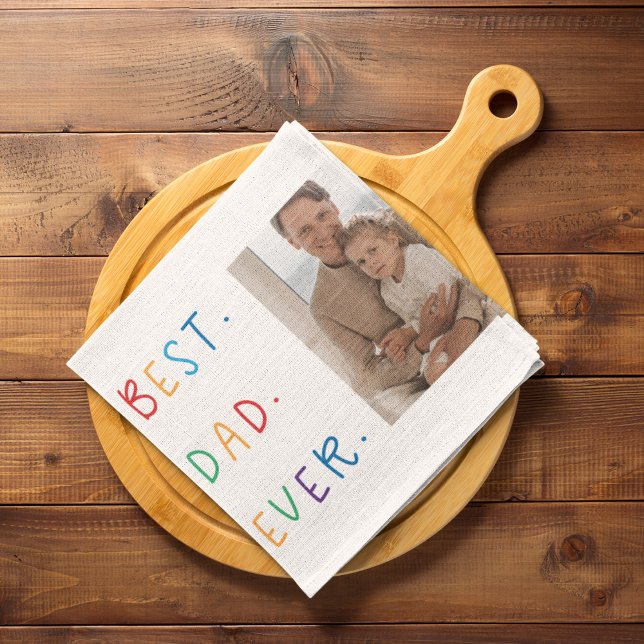Modern Collage Photo Colourful Best Dad Ever Gift Tea Towel (Creator Uploaded)
