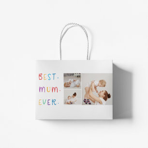 Modern Collage Photo & Colourful Best Mum Ever Gif Large Gift Bag