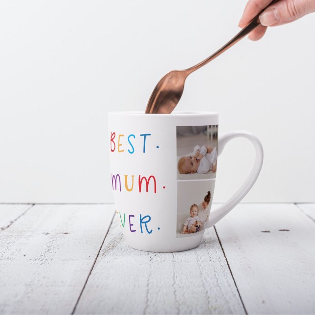 Modern Collage Photo & Colourful Best Mum Ever Gif Latte Mug (Creator Uploaded)