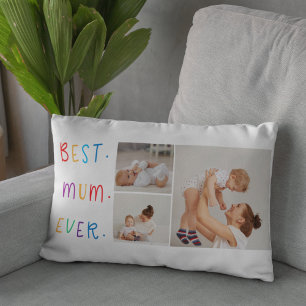 Modern Collage Photo & Colourful Best Mum Ever Gif Lumbar Cushion