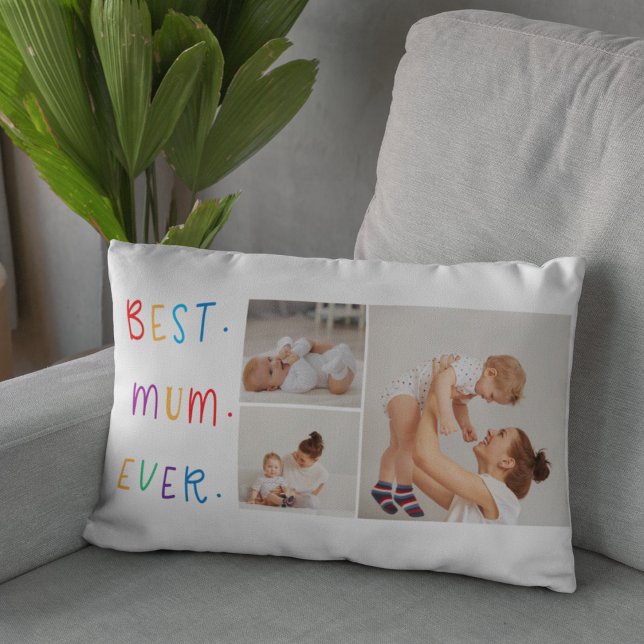 Modern Collage Photo & Colourful Best Mum Ever Gif Lumbar Cushion (Creator Uploaded)