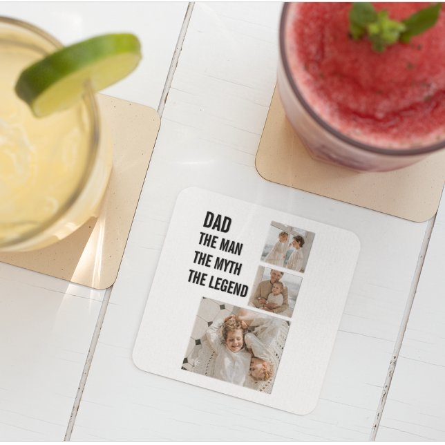 Modern Collage Photo | `Dad Gift Square Paper Coaster (Creator Uploaded)