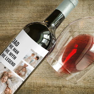 Modern Collage Photo Dad Gift Wine Label