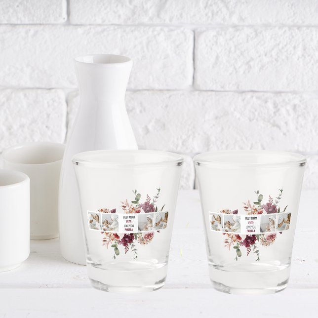 Modern Collage Photo Flowers Frame Best Mom Gift Shot Glass (Creator Uploaded)