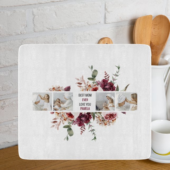 Modern Collage Photo Flowers Frame Best Mum Gift Cutting Board (Creator Uploaded)