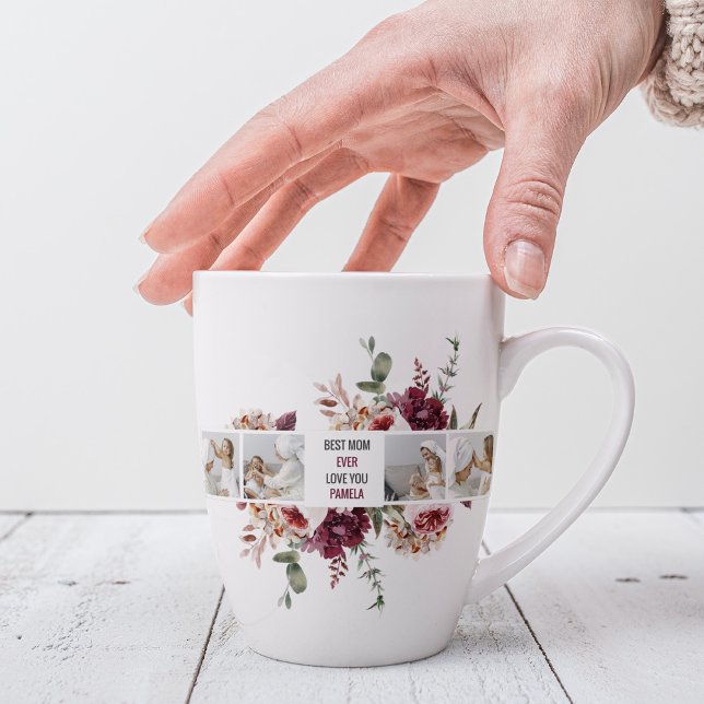 Modern Collage Photo Flowers Frame Best Mum Gift Latte Mug (Creator Uploaded)