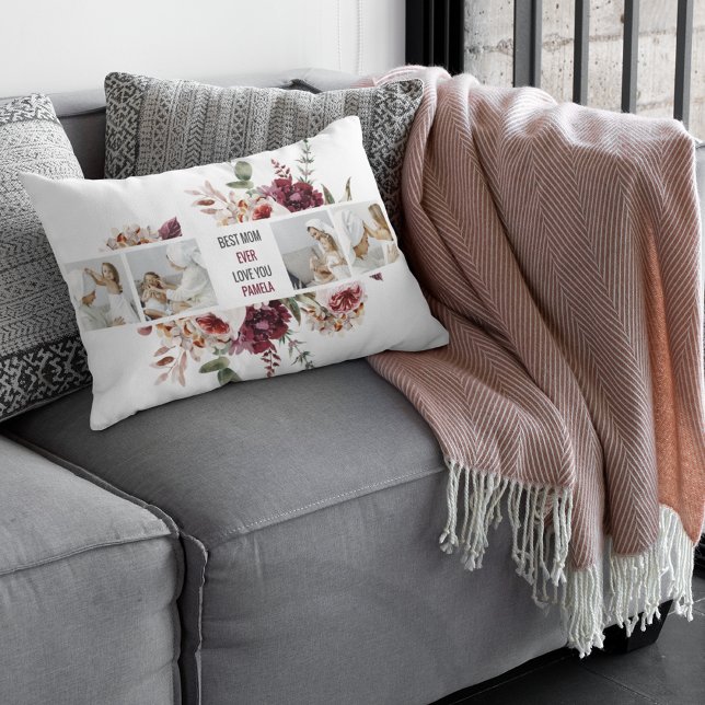 Modern Collage Photo Flowers Frame Best Mum Gift Lumbar Cushion (Creator Uploaded)
