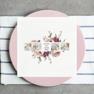 Modern Collage Photo Flowers Frame Best Mum Gift Napkin