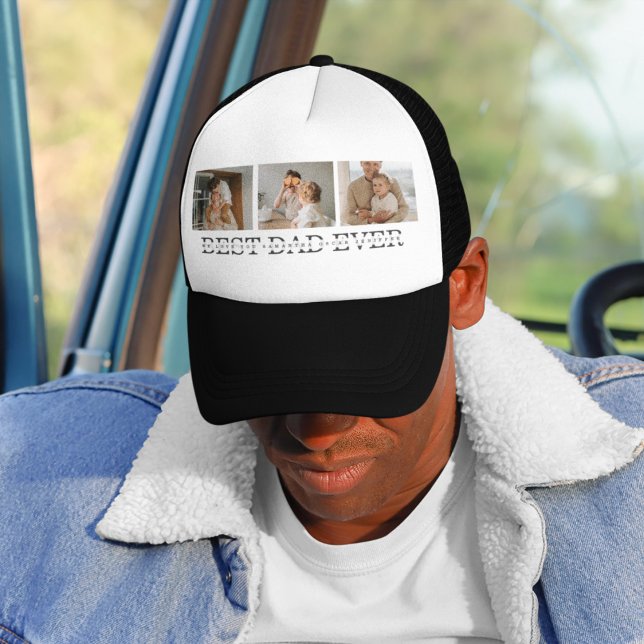 Modern Collage Photo & Gray Best Dad Ever Gift Trucker Hat (Creator Uploaded)