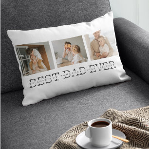 Modern Collage Photo & Grey Best Dad Ever Gift Lumbar Cushion