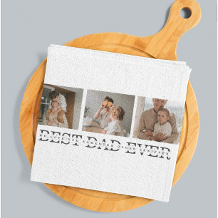 Modern Collage Photo & Grey Best Dad Ever Gift Tea Towel