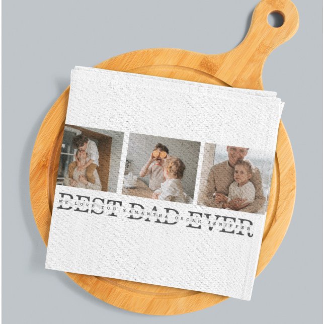 Modern Collage Photo & Grey Best Dad Ever Gift Tea Towel (Creator Uploaded)