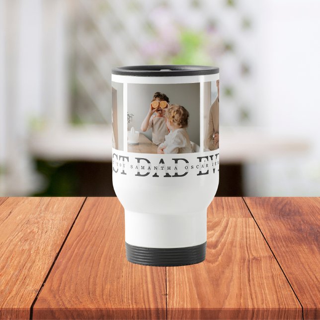 Modern Collage Photo & Grey Best Dad Ever Gift Travel Mug (Creator Uploaded)