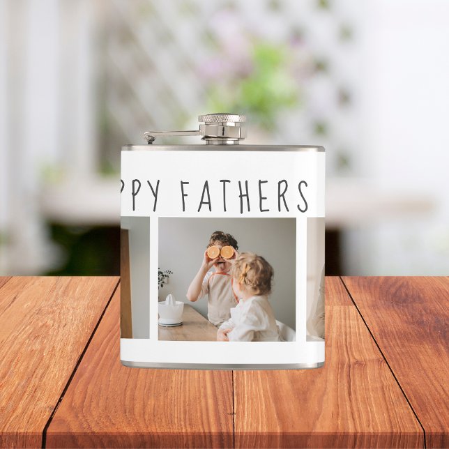 Modern Collage Photo & Happy Fathers Day Best Gift Hip Flask (Creator Uploaded)