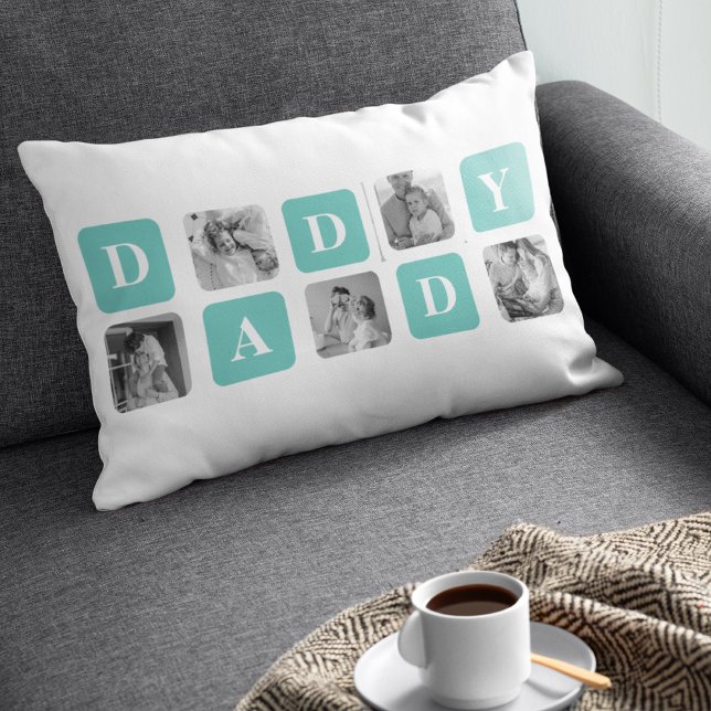 Modern Collage Photo  Happy Fathers Day Gift Lumbar Cushion (Creator Uploaded)