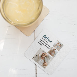 Modern Collage Photo Happy Fathers Day Gift Square Paper Coaster