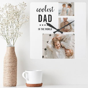 Modern Collage Photo Happy  Fathers Day Gift Square Wall Clock