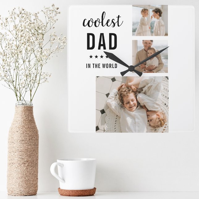 Modern Collage Photo Happy  Fathers Day Gift Square Wall Clock (Creator Uploaded)