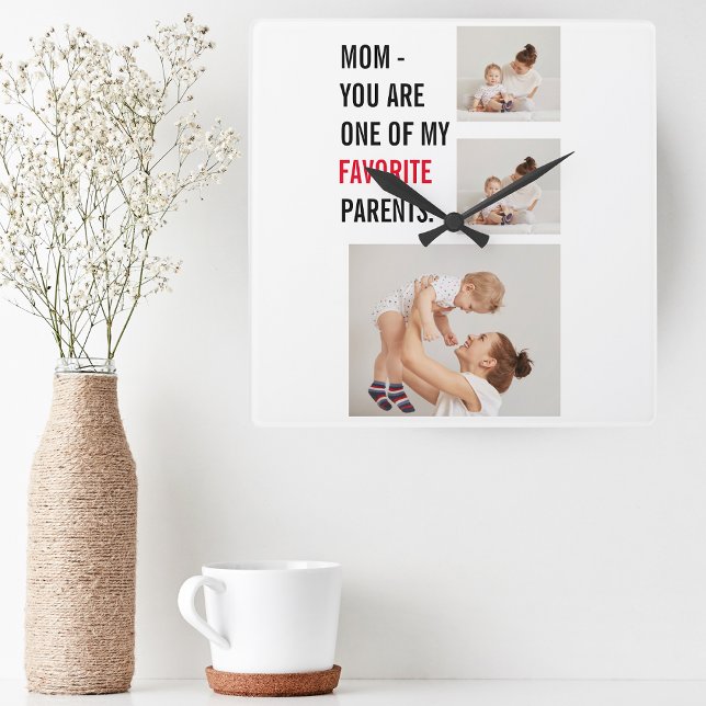 Modern Collage Photo & Happy Mothers Day Gift Square Wall Clock (Creator Uploaded)