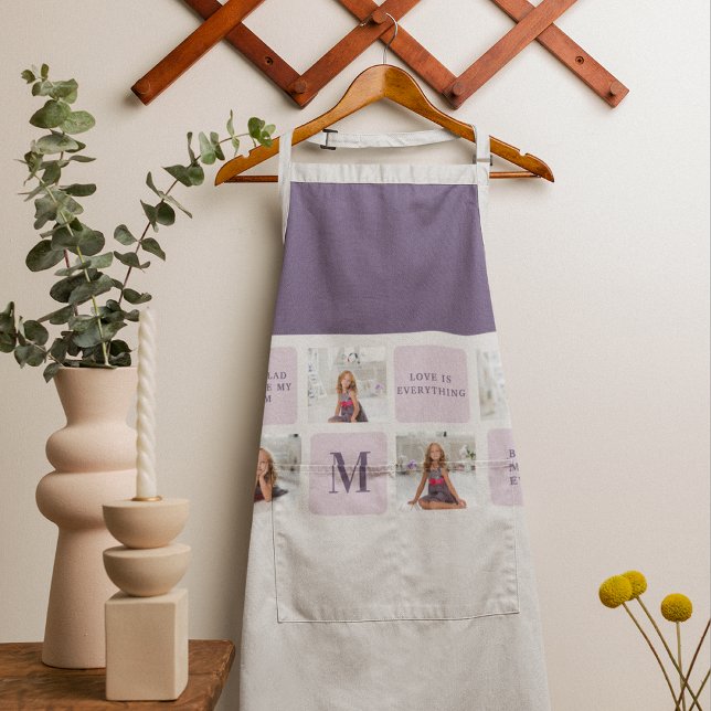 Modern Collage Photo Happy Mothers Day Purple Gift Apron (Creator Uploaded)