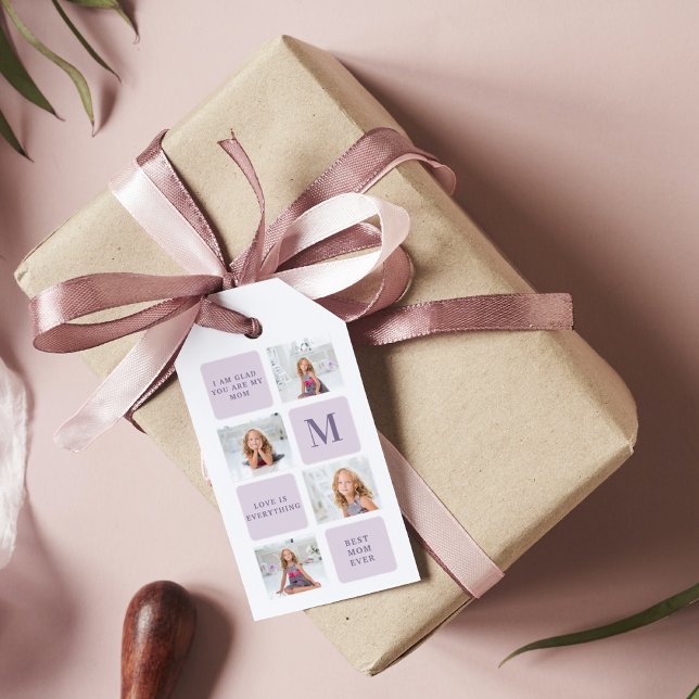 Modern Collage Photo Happy Mothers Day Purple Gift Gift Tags (Creator Uploaded)