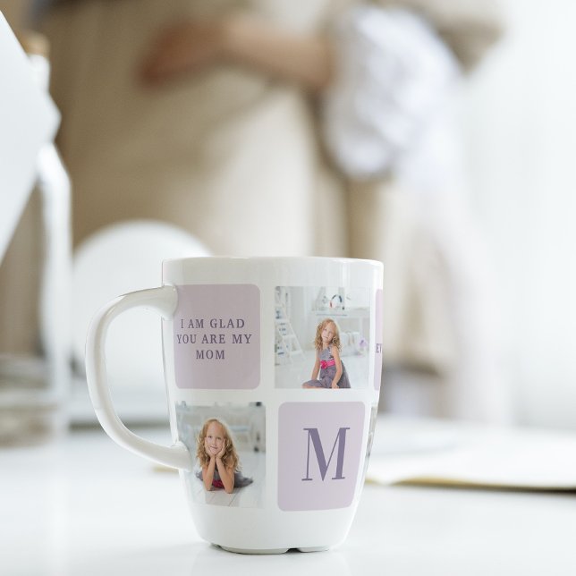 Modern Collage Photo Happy Mothers Day Purple Gift Latte Mug (Creator Uploaded)