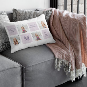 Modern Collage Photo Happy Mothers Day Purple Gift Lumbar Cushion