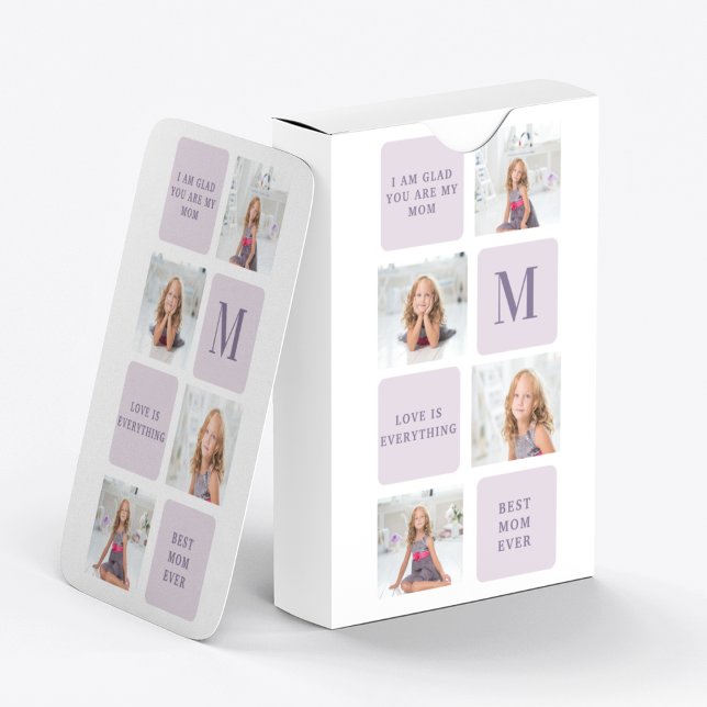 Modern Collage Photo Happy Mothers Day Purple Gift Playing Cards (Creator Uploaded)