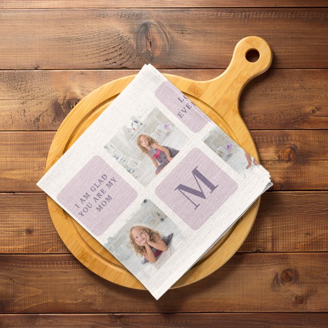 Modern Collage Photo Happy Mothers Day Purple Gift Tea Towel (Creator Uploaded)