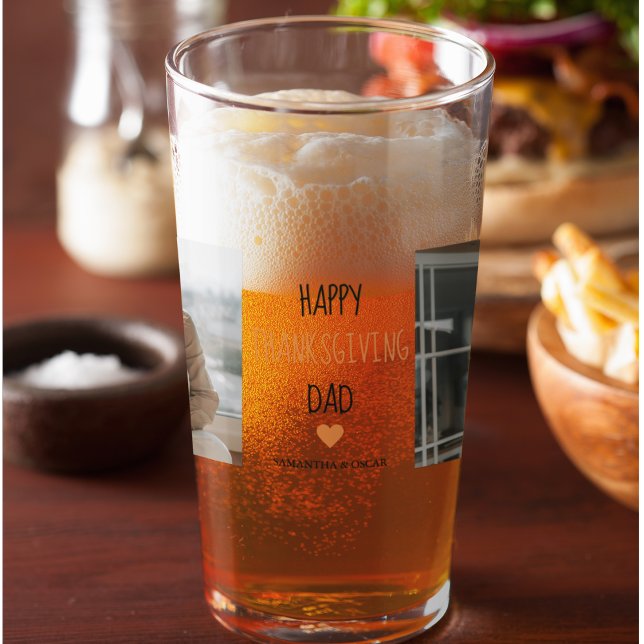 Modern Collage Photo & Happy Thanksgiving Dad Glass (Creator Uploaded)