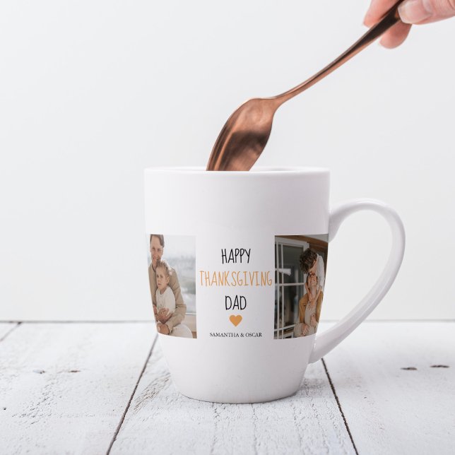 Modern Collage Photo & Happy Thanksgiving Dad Latte Mug (Creator Uploaded)