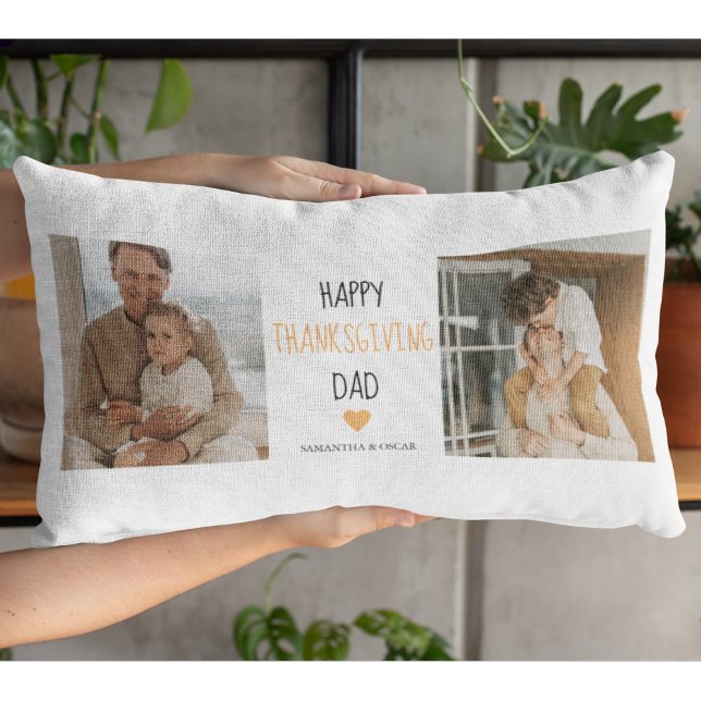 Modern Collage Photo & Happy Thanksgiving Dad Lumbar Cushion (Creator Uploaded)