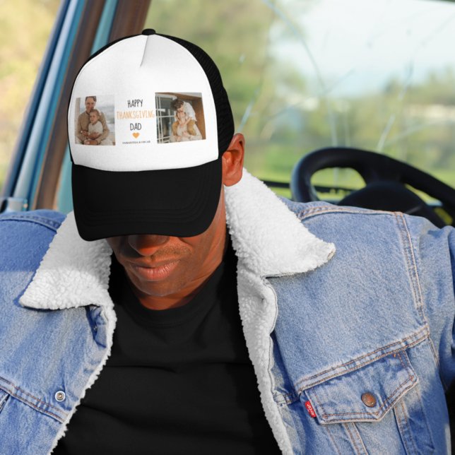 Modern Collage Photo & Happy Thanksgiving Dad Trucker Hat (Creator Uploaded)