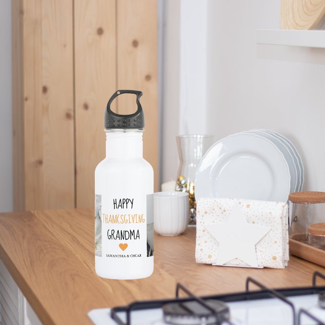 Modern Collage Photo Happy Thanksgiving Grandma 532 Ml Water Bottle (Creator Uploaded)