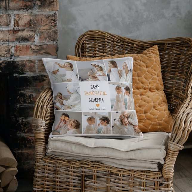 Modern Collage Photo Happy Thanksgiving Grandma Cushion (Creator Uploaded)