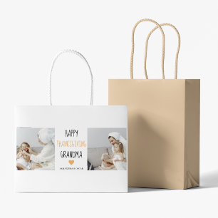 Modern Collage Photo Happy Thanksgiving Grandma Large Gift Bag