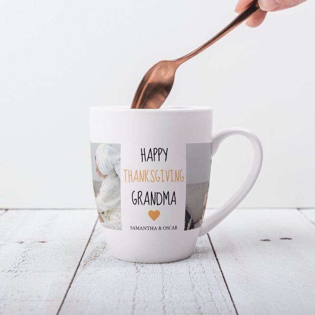 Modern Collage Photo Happy Thanksgiving Grandma Latte Mug (Creator Uploaded)