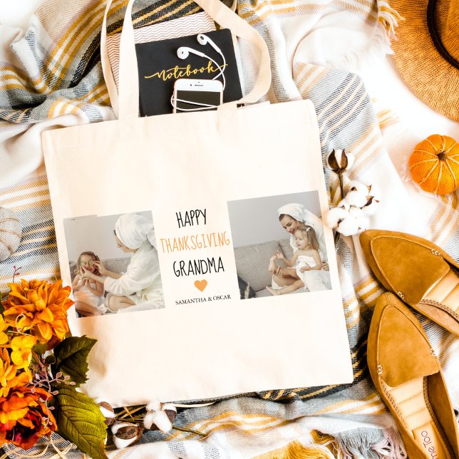 Modern Collage Photo Happy Thanksgiving Grandma Tote Bag (Creator Uploaded)