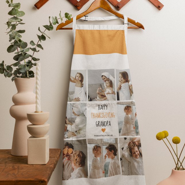 Modern Collage Photo Happy Thanksgiving Grandpa Apron (Creator Uploaded)