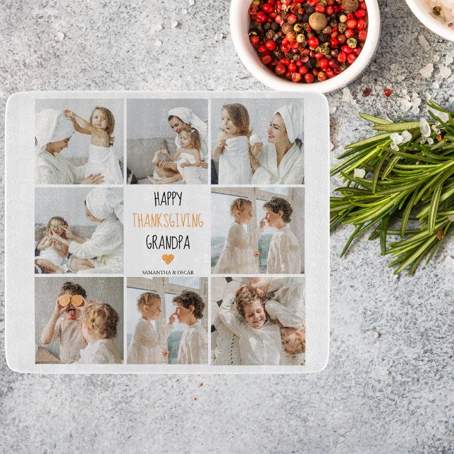 Modern Collage Photo Happy Thanksgiving Grandpa Cutting Board (Creator Uploaded)