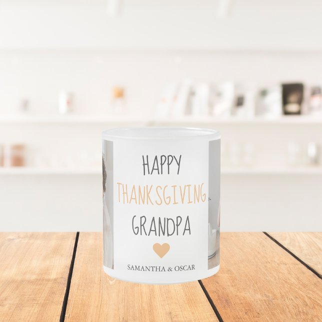 Modern Collage Photo Happy Thanksgiving Grandpa Frosted Glass Coffee Mug (Creator Uploaded)